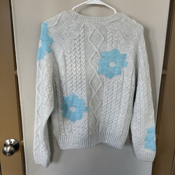 Maeve Anthropologie Women's Small Grey Floral Cable Knit Long Sleeve Sweater - Picture 3 of 6